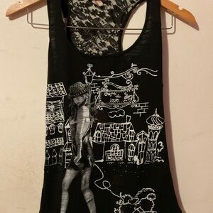 Luciya USA y2k women’s Black Lace tank Top size 1XL